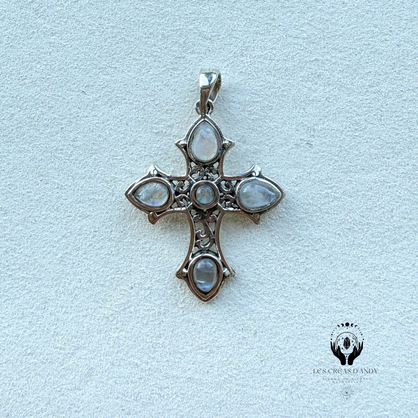 CROIX PIERRES NATURELLES ET ARGENT 925