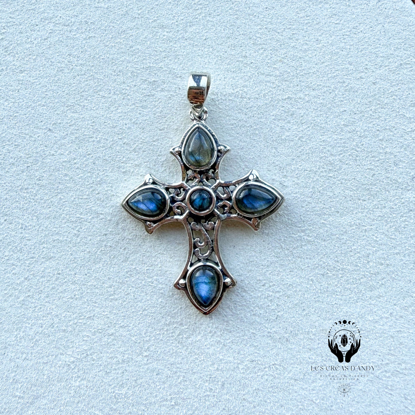 CROIX PIERRES NATURELLES ET ARGENT 925