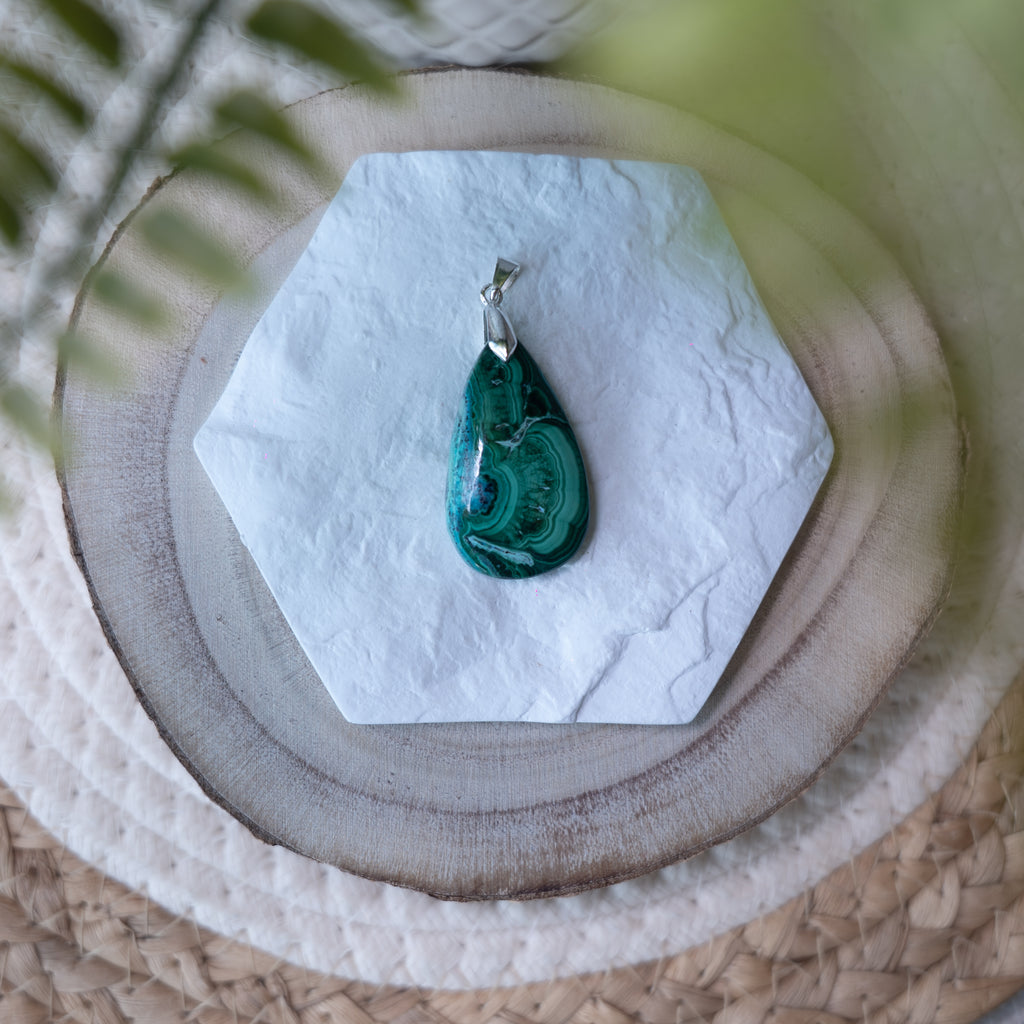 Pendentif Malachite Chrysocolle – Pierre naturelle protection et équilibre émotionnel
