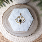 Pendentif en laiton et pierres naturelles obsidienne noir 